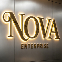 Enseigne murale LED 3D personnalisée en métal pour bureau, logo personnalisé, lettres dorées en acier inoxydable, signalétique électronique lumineuse
