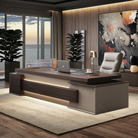 Bureau de direction en bois en forme de L, bureau de luxe pour président, président de conseil d'administration, patron, ensemble de bureau de direction