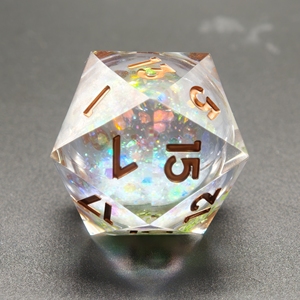 Dés D20 en résine transparente de 33 mm à bords vifs et cœur liquide, avec décor de feuille véritable, pour jeux de table DND <span class=keywords><strong>RPG</strong></span> - Product Image 2