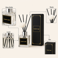 Diffuseur de parfum en verre personnalisé avec bâtonnets et huile, sans plomb, capacité 50 ml, pour la maison