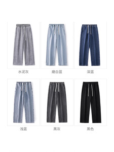 Calças <span class=keywords><strong>Jeans</strong></span> Vintage de Corte Boot para Homens, Forradas com Fleece, Cor Sólida, Soltas e Retas, com Cordão - Product Image 5