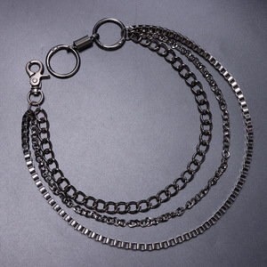 Cadena de cintura multicapa de metal estilo hip hop, cadena para pantalones, accesorio de moda casual, aleación de zinc, blanco K, color bronce. - Product Image 3