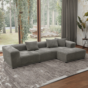 Sofá <span class=keywords><strong>Modular</strong></span> Seccional Súper Profundo <span class=keywords><strong>en</strong></span> Forma de <span class=keywords><strong>L</strong></span> de Pana de Felpa con Embalaje al Vacío para Sala de Estar y Apartamento - Product Image 4