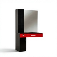 Kit Completo de Muebles para Barbería Rojo y Negro, Silla de Barbero, Espejo de Estilismo, Gabinete, Taburete para Técnico, Equipo Completo para Salón de Belleza