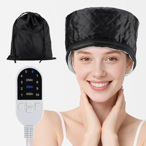 Chapeau chauffant électrique noir pour soins capillaires, avec vapeur thermique et température réglable pour usage domestique - Product Image 1