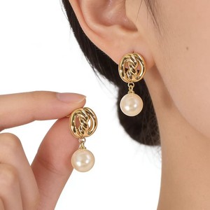 <span class=keywords><strong>Pendientes</strong></span> de Perlas Colgantes de Acero Inoxidable para Mujer, Bañados en Oro, con Diseño de Concha Grande y Estrella de Mar, de Venta Caliente - Product Image 2
