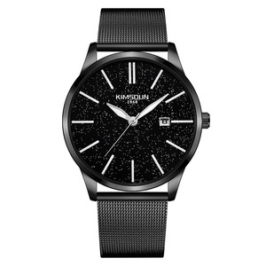 Reloj mecánico para hombre, reloj de pulsera para hombre, esfera negra con brillo fino y estrellas, ventana de fecha única, correa de malla ultrafina, minimalista - Product Image 2