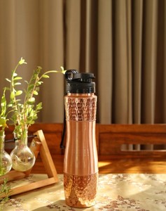 <b>Copper</b> Water Bottle Hammered Travel Mug <b>Screw</b> Lid Reusable Cold Drink Tumbler for Office Home Camping Gift - Indian Home Crafts - Product Image 3