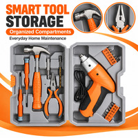 Kit d'outils de bricolage domestique 19 pièces, ensemble de tournevis électrique rechargeable avec marteau, pinces, embouts, boîte de rangement portable pour réparation à domicile