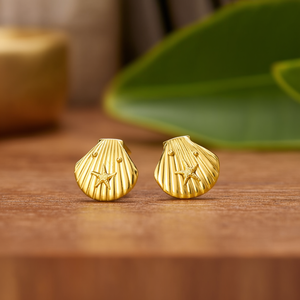 Boucles d'oreilles clous en forme de coquillage et étoile de mer en acier inoxydable 316L plaqué or PVD, bijoux de mode - Product Image 3
