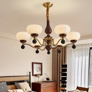 French Vintage Style Solid Wood <b>Chandelier</b> Gold Body E27 LED <b>Light</b> Source Round Shape For Bedroom And Dining Room - Product Image 2
