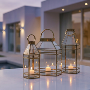 Wholesale Luxury <b>Brass</b> Framed Beveled Glass Candle <b>Lanterns</b> for Home and Wedding Decoration - Product Image 2