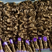 Vente en gros d'usine 4/27 #   Extensions de cheveux humains bouclés birmanes effet plume, pré-séparées, sans nœuds, pour tressage