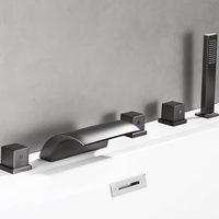 Robinet de baignoire cascade à poser sur le rebord, ensemble 5 trous avec douchette et contrôle précis de la température pour salle de bain moderne