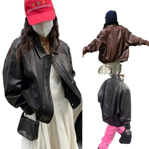 <span class=keywords><strong>Chaqueta</strong></span> de Piel de Oveja Estilo Motociclista, Abrigo Casual de Cuero Genuino para <span class=keywords><strong>Mujer</strong></span> - Product Image 1