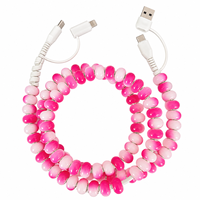Chargeur de téléphone rose bohème avec perles, câble USB multifonction 4 en 1 à charge rapide, accessoires de voiture, cadeau créatif pour femmes, câble Type C