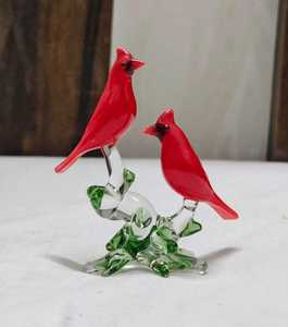 Figurine d'oiseaux cardinaux en verre soufflé à la main, sculpture décorative d'animaux rouges et verts, cadeau pour la Saint-Valentin - Product Image 2