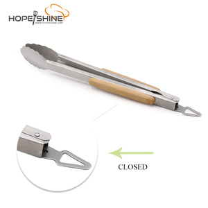 Vente chaude Manche En Bois En Acier Inoxydable Gadgets De <span class=keywords><strong>Cuisine</strong></span> Outils Pain <span class=keywords><strong>Viande</strong></span> BBQ Pinces À Aliments Pour L'extérieur - Product Image 5