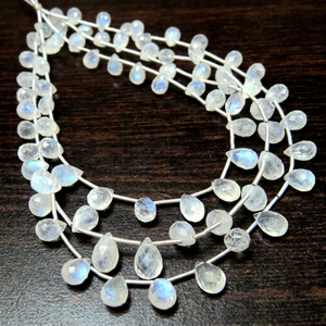 Genuine White <b>Rainbow</b> Moonstone Faceted <b>Drop</b> Shape Blue Flashy Moonstone Beads Size 6x8mm to 8x10mm Strand 8 inch long - Product Image 2