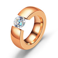 Vente en gros bijoux en acier inoxydable 316 avec anneau en diamant plusieurs couleurs jamais rouillé réglage de Tension diamant 8mm de large bagues pour femmes