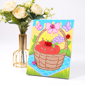 Juego de lienzo de pintura acrílica, cuadro de cesta de frutas de dibujos animados por números, pintura en lienzo para niños con marco de madera - Product Image 4