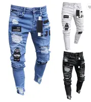 2022 New Italy Style Herren Distressed Destroyed Badge Pants Kunst patches Skinny Biker White Jeans Slim Trousers Herren Jeans