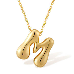 Collar con colgante de 26 letras de latón clásico, collar con alfabeto inicial de globo de burbuja dorada, collar con letras griegas hinchadas para mujer - Product Image 6