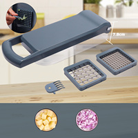 YuShu Plastic Multifunctionele Handmatige Mandoline Groente- en Fruitsnijder met Opvangbak, 304 Roestvrijstalen Messen, Handwasbaar