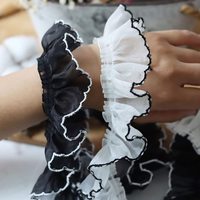 À volants plissé dentelle tissu garniture en mousseline de soie noir et blanc correspondant robe décoration Tulle tissu Applique coupe artisanat couture