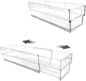 Bacs de rangement extensibles transparents en plastique avec poignées découpées, longueur réglable, pour la maison, la cuisine, le bureau - Product Image 1