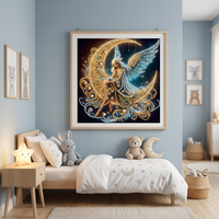 Kit de peinture diamant 5D pour adultes, ange assis sur la lune, dessin animé, 25x25cm, toile DIY, décoration murale pour la maison, cadeau