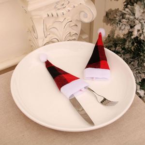 Décorations de Noël, mini chapeaux de Noël, housses pour bouteilles de vin de Noël, chapeaux en tissu polaire, housses pour couteaux et fourchettes - Product Image 1