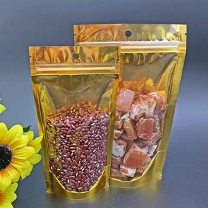 Sacs d'emballage alimentaire <span class=keywords><strong>en</strong></span> <span class=keywords><strong>plastique</strong></span> refermables avec fermeture éclair, personnalisés, avec impression sur le devant, dos <span class=keywords><strong>en</strong></span> aluminium doré transparent - Product Image 4