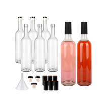 Bouteilles de vin vides pour le brassage domestique Bouteilles en verre transparent de 750ml avec couvercles en liège et capsules rétractables en PVC