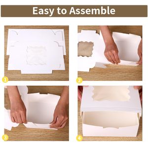 Boîtes à pâtisserie carrées blanches avec fenêtre transparente ondulée, boîtes d'emballage jetables de qualité alimentaire pour biscuits, pâtisseries et gâteaux avec autocollants de remerciement - Product Image 5