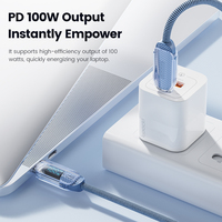 Kabel Toocki 100W USB-C ke C Transparan dengan Monitor Daya 5A Pengisian Cepat PC, Kabel Terjalin Tahan Lama untuk MacBook Pro iPad