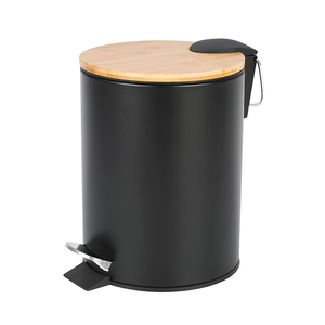 Stainless Steel Waste Bin Lid Waste Bin Stainless Steel Foot Pedal Trash Can Black Office Garbage Waste Bin With Bamboo Lid