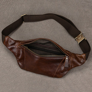 Sacs de poitrine de luxe en cuir de vache véritable pour hommes sac de ceinture en cuir gras multi-usages sac de taille vintage pour hommes - Product Image 5