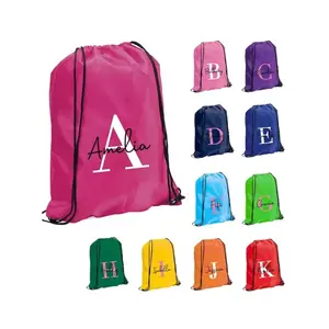 Functional Reusable 210D Polyester Bag Drawstring Backpack Logo Printed Waterproof For Sport Gym Backpack