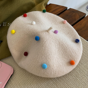 Bonnets filles artiste peintre chapeau sucre haricot petite boule laine feutre mignon doux femmes béret chapeau - Product Image 2