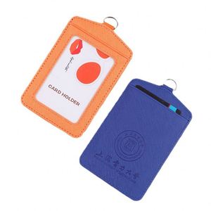 Manufacturer's Custom Printed Logo PU Leather Work <b>ID</b> <b>Card</b> <b>Holder</b> with Lanyard for Business Employees and Students - Product Image 1