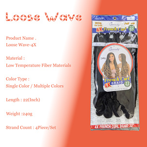Cheveux synthétiques à ondulations lâches 22 pouces 240g, lot de 4, boucles spirales françaises pour tresses, installation facile, délai de livraison 5-7 jours pour les grossistes - Product Image 3