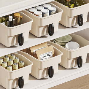 Cabinet <b>Storage</b> <b>Box</b> With Handle Cream Color Rectangle Standing Type For <b>Kitchen</b> Cabinet Organizer Desktop <b>Storage</b> Organizers - Product Image 1