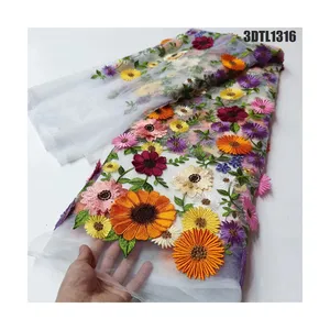 Encaje de tul 3D bordado con cuentas de flores, novedad en moda europea