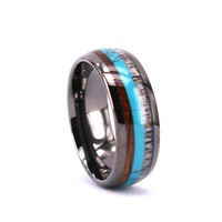 Mode Whisky Barrel Deer Geweih Inlay Blue Turquoise Ring