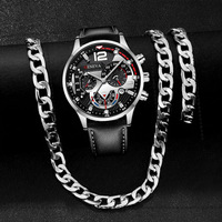 Ensemble Montre à Quartz Personnalisée Tendance + Bracelet + Collier – Coffret Montre d'Affaires pour Homme