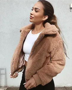Sudadera con capucha de forro polar para mujer, estilo oso, de moda, color liso, con cremallera, solapa, informal, holgada, manga larga, abrigo cálido para otoño e invierno - Product Image 1