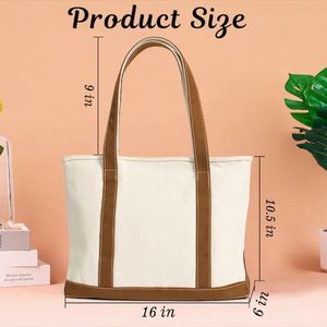 Keymay Large Custom Logo Cotton Canvas <b>Tote</b> Bag Women Embroidered <b>Zip</b> Shoulder Beach Weekender Shopping All Seasons Portable - Product Image 6