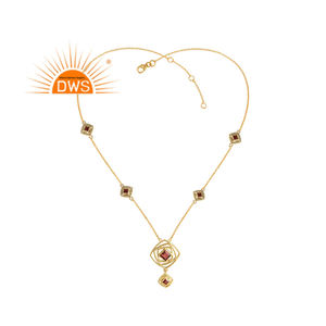 Red Garnet Gemstone Necklace Wholesale Maze Illusion Design Gold Plated 925 Silver Pendant Necklace Jewelry - Product Image 1