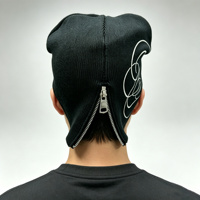 Bonnet en tricot double couche décontracté avec fermeture éclair, style streetwear, motif graphique en silicone, logo, nœuds, doux et chaud pour l'hiver, idéal pour la plage